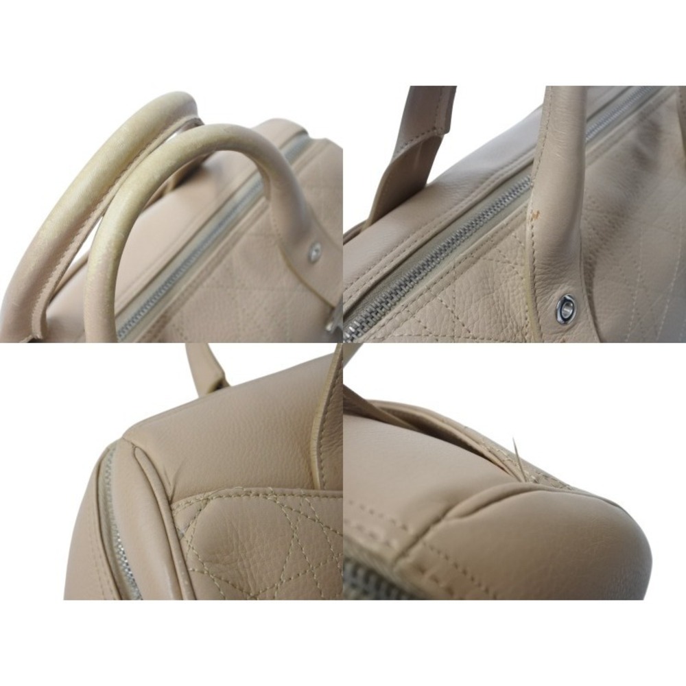 Christian Dior Cannage Boston Bag Logo Hardware Beige Tan Leather - Picture 4 of 10